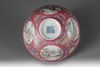 A famille rose ruby-ground medallion bowl
