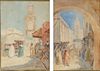 ORIENTALIST SCHOOL, FIGURES IN THE STREETS IN CASABLANCA AND FEZ, WATERCOLORS ON PAPER, 20TH CENTURY
