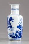 A blue and white rouleau vase