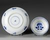 A CHINESE BLUE AND WHITE PORCELAIN DISH AND CUP, KANGXI PERIOD