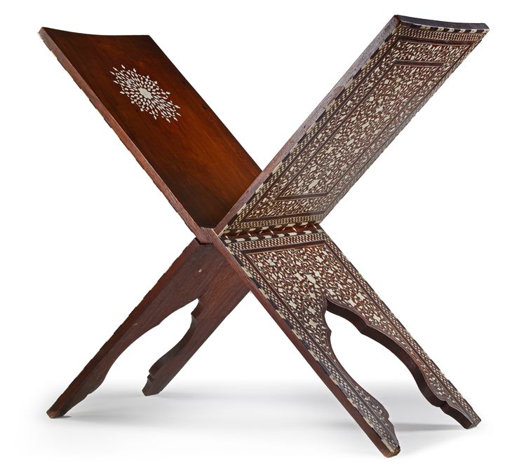 A WOODEN AND BONE INLAID QURAN STAND