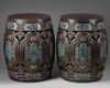 A pair of Chinese cloisonné enamel-inset zitan garden seats