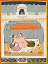 AN EROTIC PAINTING OF AN AMOROUS COUPLE JODHPUR, MARWAR, RAJASTHAN, NORTH INDIA, 19TH CENTURY