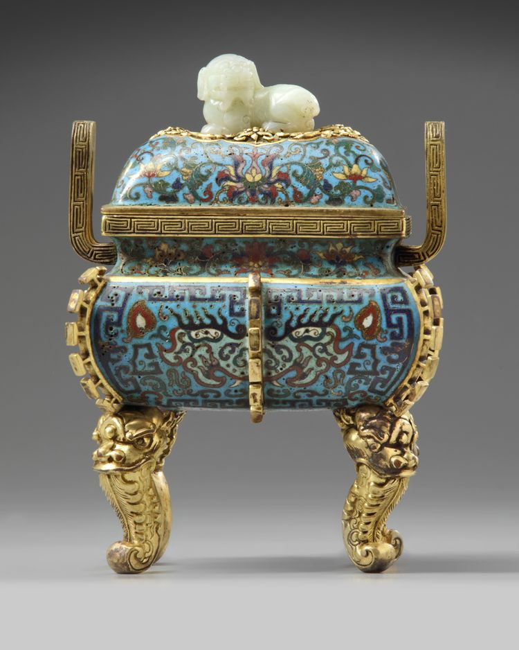 A Chinese cloisonné enamel fang ding and cover