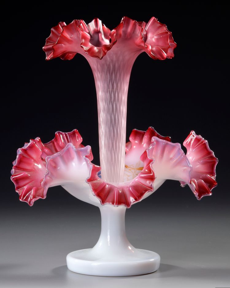 A FRENCH ROSE OPALINE ENAMELLED EPERGNE CENTERPIECE, CIRCA 1880