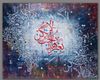A PAINTING DEPICTING ARABIC CALLIGRAPHY BY THE SYRIAN PAINTER YASER AL GHARBI