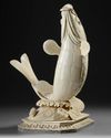 LARGE JAPANESE SCULPTURE — JUMPING KOI FISH IN CARVED BONE, 20TH CENTURY