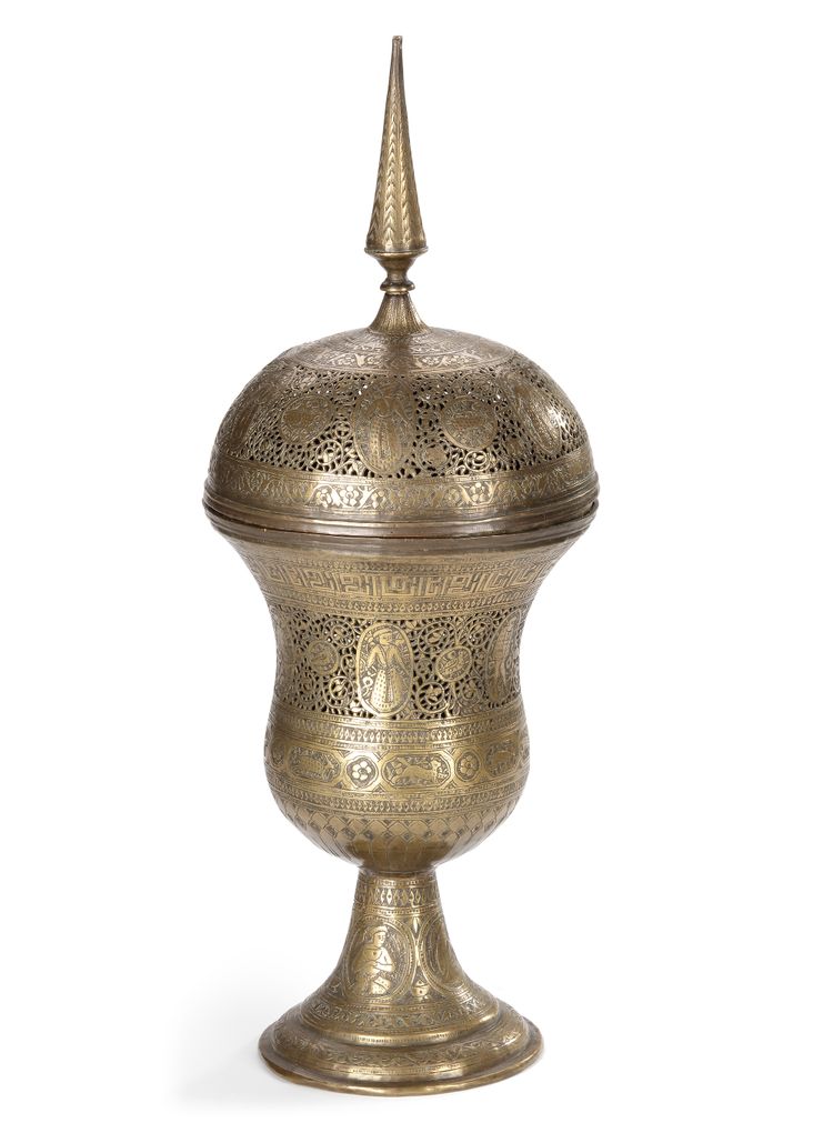 A LARGE PERSIAN BRASS INCENSE BURNER,  19TH CENTURY