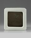 A Chinese enamelled 'winter landscape' square-section brush pot, bitong