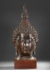 A BRONZE HEAD OF BUDDHA, THAILAND 19TH CENTURY