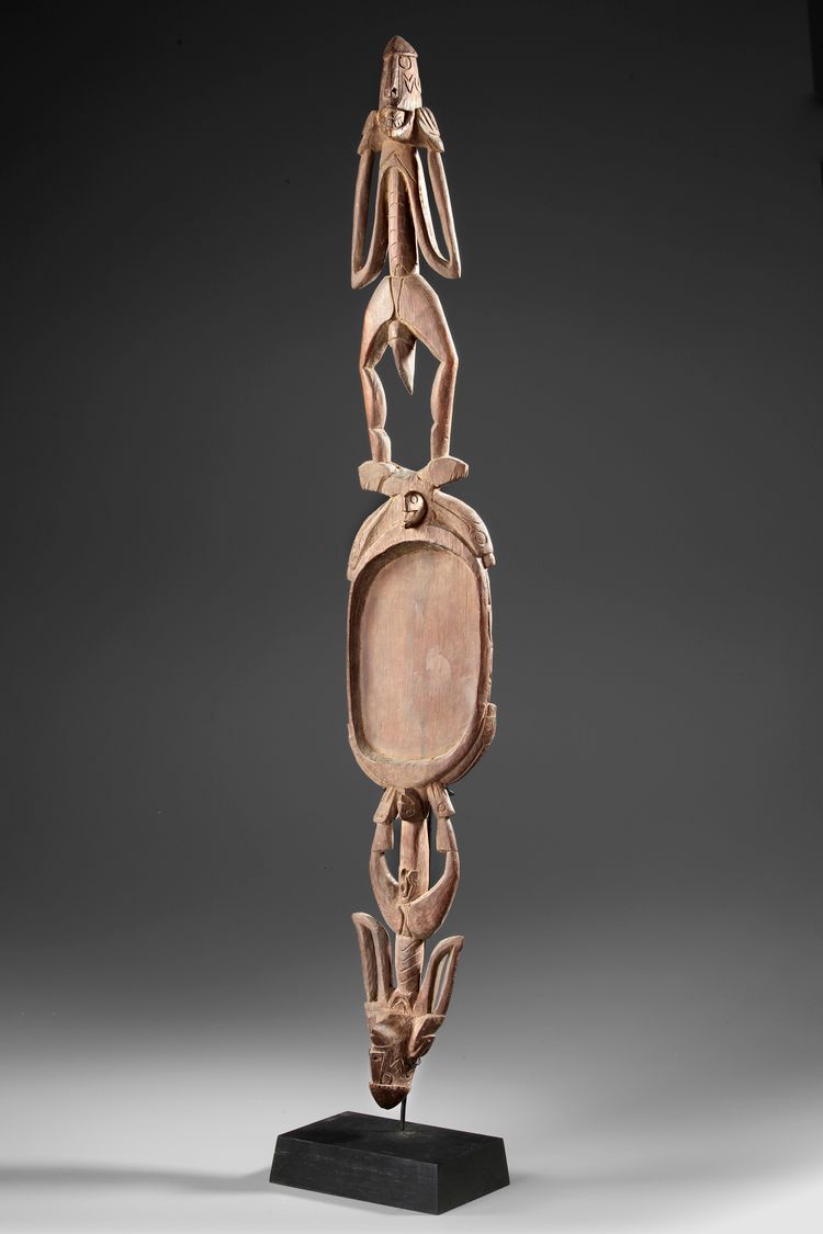 Asmat ceremonial dish with two ancestor figures. One male and one ...