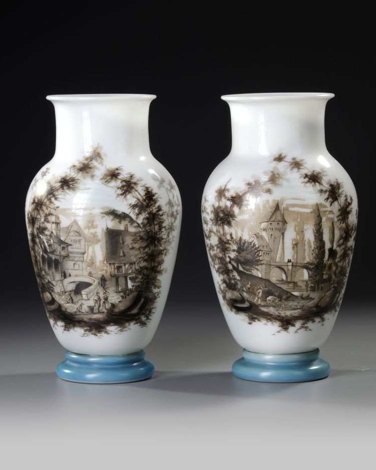 A PAIR OF FRENCH OPALINE VASES, 19TH CENTURY