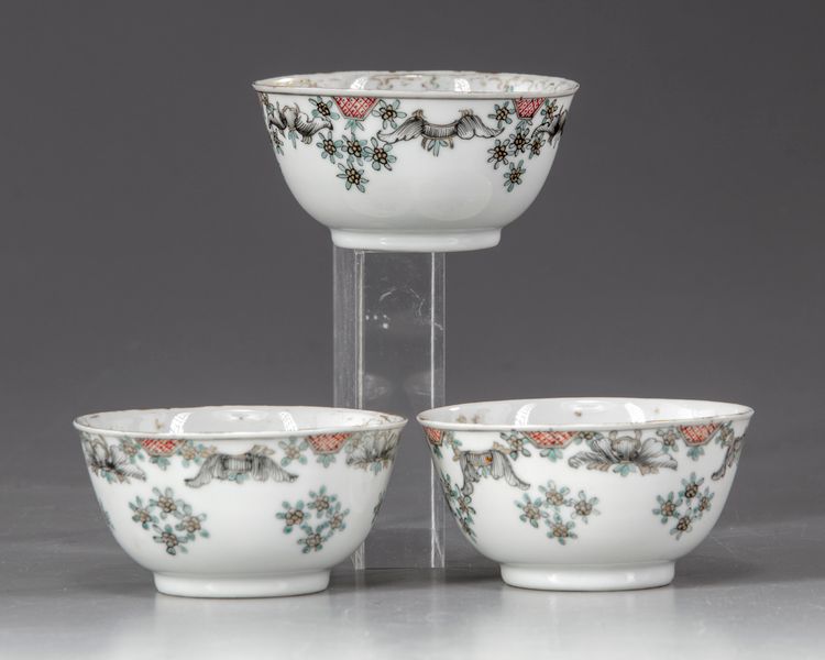 Three Chinese famille verte cups