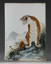 A Chinese famille rose plaque depicting a tiger