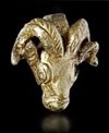 A NEO-ELAMITE GOLD FOIL-COVERED SILVER RAM HEADED AMULET PENDANT, CIRCA 1100-540 B.C.