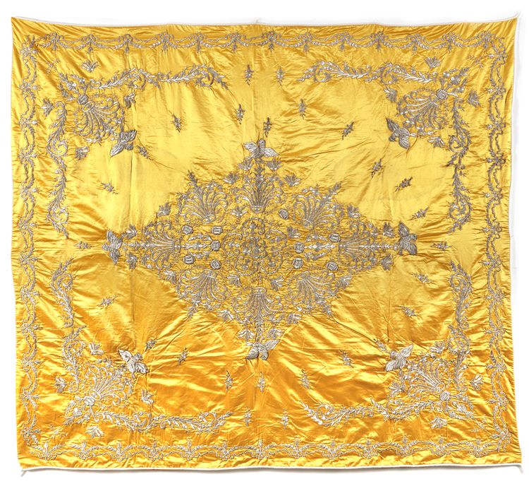 AN OTTOMAN YELLOW SILK WRAPPING CLOTH BOCHA, TURKEY, 19TH CENTURY