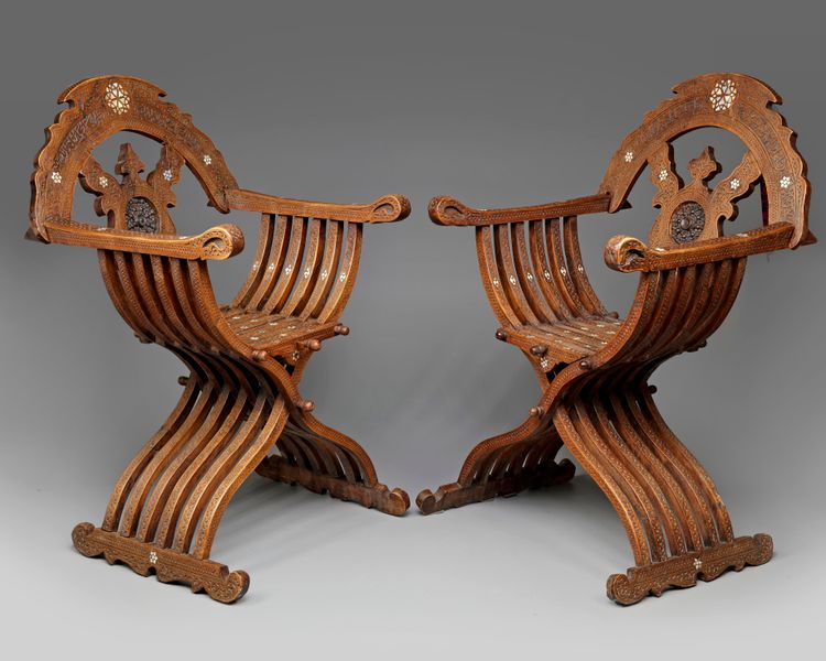 Two Islamic wooden chairs