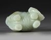A CELADON JADE CARVING OF TWO BOYS WASHING AN ELEPHANT, 19TH CENTURY