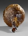 AN AMBER GLASS LOBED BOTTLE, PERSIA 9TH-11TH CENTURY