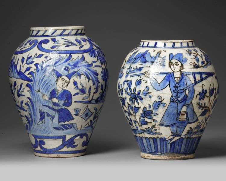 A PAIR OF PERSIAN POTTERY JARS, 19TH CENTURY