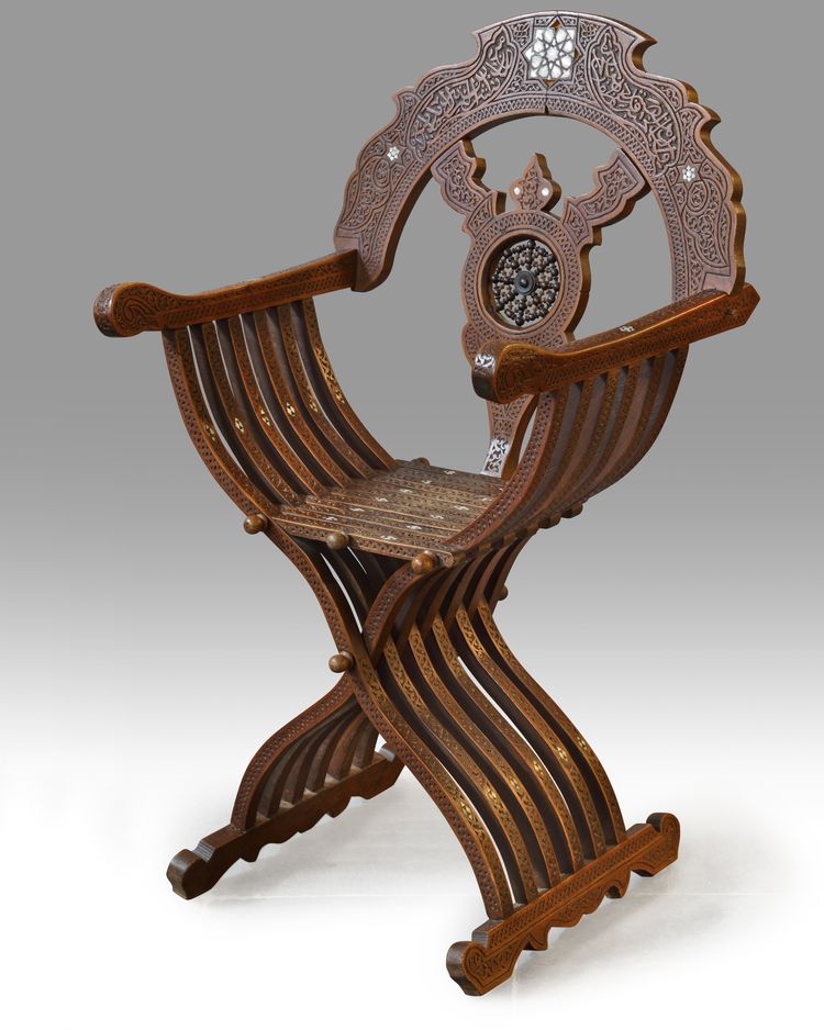 A Syrian Mother-of-pearl Inlaid Savonarola Chair