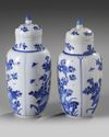 A pair of Chinese blue and white 'floral' vases and covers