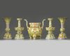 A Chinese yellow-ground famille rose altar set