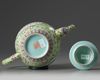 A CHINESE LIME-GREEN GROUND 'POETIC' TEAPOT