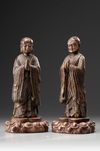 A Pair of Chinese Wood Figures of Ananda and Kasyapa