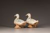 Two Chinese green-glazed red pottery models of ducks