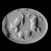A STAMP SEAL IN THE FORM OF A LION'S HEAD IN BANDED CALCITE, 3RD MILLENNIUM BC