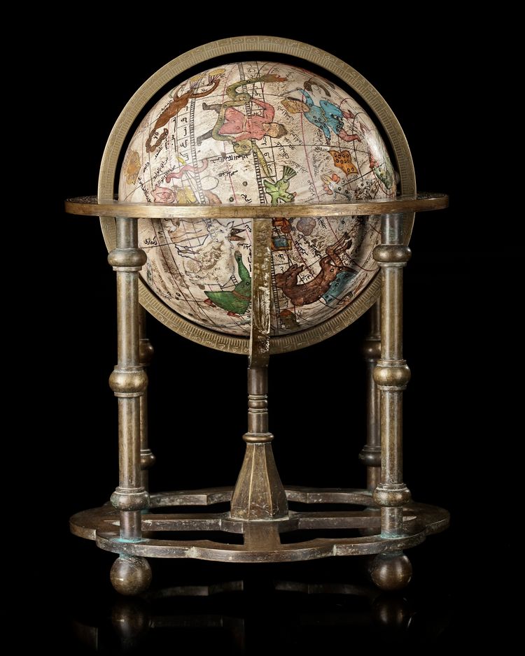 AN INDO-PERSIAN PAINTED CELESTIAL GLOBE,  19TH CENTURY
