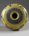 A Chinese yellow-ground blue and white 'Three Abundances' meiping