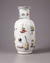 A Chinese famille rose moulded and appliqué 'precious objects' rouleau vase
