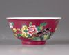 A ruby-ground famille rose bowl