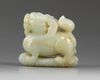 A Chinese celadon jade qilin