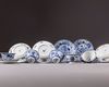 Six Chinese blue and white cups & seven saucers