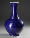 A CHINESE POWER BLUE GLAZED BOTTLE VASE, QING DYNASTY (1644-1911)