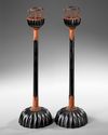 A JAPANESE PAIR OF BLACK LACQUERED CANDLESTICKS, MEIJI PERIOD (1868-1912)