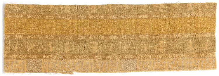 A RARE MAMLUK SILK LAMPAS FRAGMENT,  EGYPT OR SYRIA, 14TH CENTURY