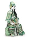 A CHINESE FAMILLE VERTE BISCUIT FIGURE OF GUANDI, 19TH-20TH CENTURY