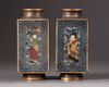 A pair of Chinese cloisonné enamel 'Eight Immortals' cong-form vases