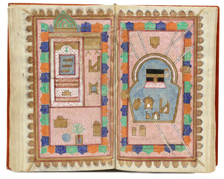 AL-JAZULI, DALA'IL AL-KHAYRAT WA SHAWARIQ AL-ANWAR, INCLUDING OTHER PRAYERS, WITH TWO DIAGRAMS OF THE HOLY SANCTURARIES AT MECCA AND MEDINA, KASHMIR, 19TH CENTURY