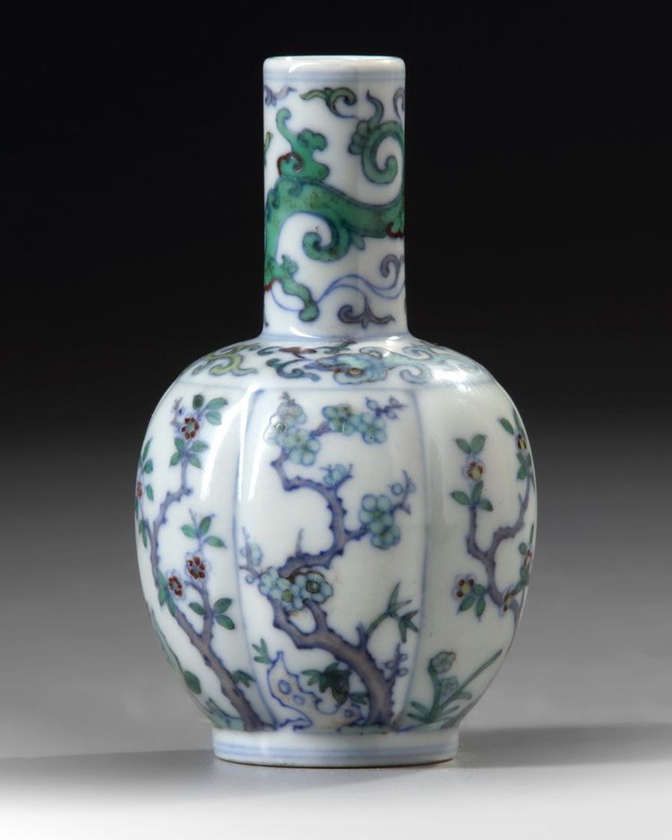 A SMALL CHINESE DOUCAI GLAZED BOTTLE VASE, 19TH CENTURY