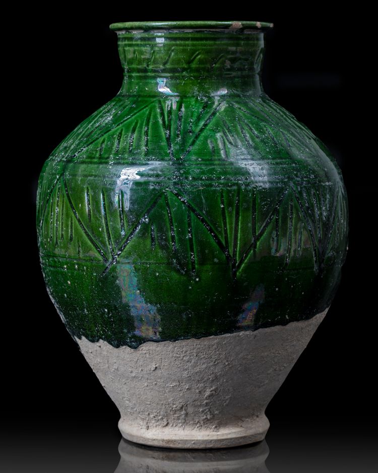 A RARE INTACT FATIMID LEED-GLAZED JAR, EGYPT, 10TH-11TH CENTURY