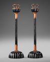 A JAPANESE PAIR OF BLACK LACQUERED CANDLESTICKS, MEIJI PERIOD (1868-1912)