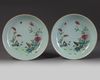 A PAIR OF CHINESE CELADON-GROUND FAMILLE ROSE 'QUAIL' DISHES, QIANLONG SIX-CHARACTER SEAL MARKS IN UNDERGLAZE BLUE AND OF THE PERIOD (1736-1795)