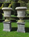 A HUGE PAIR CARVED LIMESTONE GARDEN URNS IN 18TH CENTURY STYLE, 20TH CENTURY