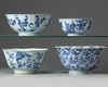 Four Chinese blue and white bowls