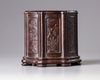 A CHINESE HARDWOOD BRUSH POT, 19TH-20TH CENTURY